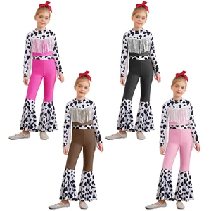 Kids Bodysuit Cowgirl Costume High Waist Jumpsuit Doll Fringe Themed Party Pink - Picture 1 of 51