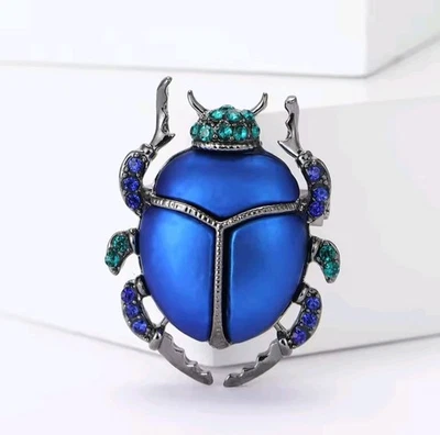 Blue Rhinestone Beetle Brooch for Women Unisex Crystal Insect Pin Jewelry - Image 1 of 2