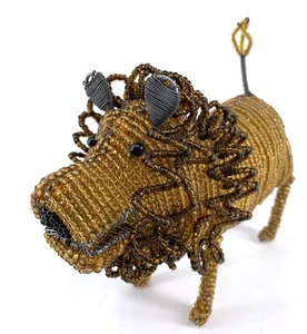 Beadworx Grass Roots Lion Sculpture Glass Beaded Metal Handmade African Jungle - Picture 1 of 7