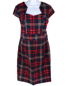 Vestido Grace Karin Talla L Grande Rojo a Cuadros Bodycon Manga Gorra Preppy Academia NUEVO - Imagen 1 de 6