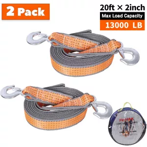 20FT Heavy-Duty Tow Strap with Metal Safety Hooks 13,000LBS Capacity 2 Inches - Foto 1 di 9