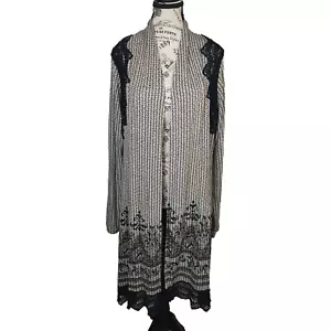 Vocal Womens Black Tan Long Open Cardigan Duster W/ Lace Detail XL Fairy Grunge - Picture 1 of 11