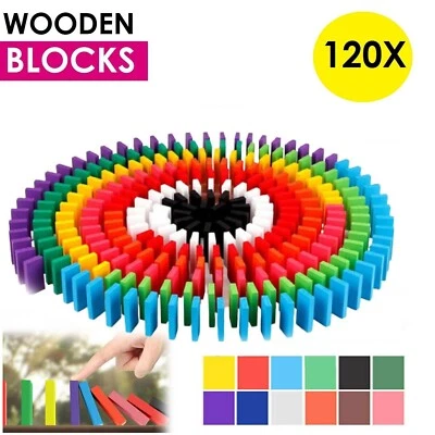 Wooden Domino Building Blocks Tiles Tumbling Dominoes Blocks Kids Toys Gifts - image 1 of 4