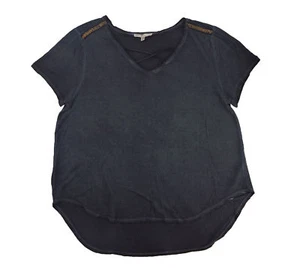 Seven7 Jeans Women's Lattice Tee with Embellished Shoulder Caviar, 2XL - Picture 1 of 1