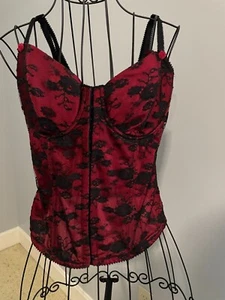 H&M Red & Black Lace Corset 36C 36 C Front Closure - Picture 1 of 14