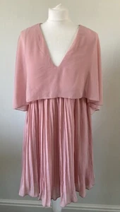 Pretty Little Thing Ladies Dusty Pink Cape Pleated Skater Dress, UK10, NWT - Picture 1 of 11
