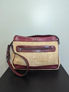 Vintage Leather & Woven Straw Shoulder Purse /Bag John Romain 11x8 USA - Picture 1 of 13