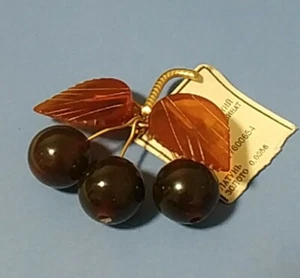 Broche de colección RARO coleccionistas ruso Kaliningrado cereza y ámbar dorado con etiqueta - Imagen 1 de 11