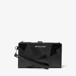 Michael Kors Adele Pebbled Leather and Snake Embossed Smartphone Wallet Black - Picture 1 of 4