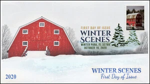 20-241, 2020, Winter Scenes, FDC, Digital Color Postmark, Red Barn - Picture 1 of 1