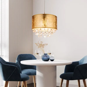 Hängelampe Kristallleuchte Pendelleuchte 1xE27 Textil gold Wohnzimmer H 140 cm - Bild 1 von 12