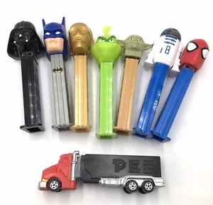 PEZ Dispenser Lot of 8 Grinch Darth Vader Yoda Batman Spider-man R2 C3 Truck - Picture 1 of 7