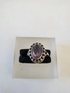 830er Silber antiker Art-Deco Ring ovaler Amethyst Antikschmuck - Bild 1 von 7