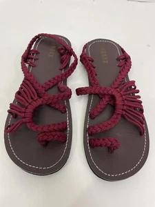 Neu Urrax 5 Palmblatt flache Sandalen Original Sangria rot burgund Riemchen geflochten - Bild 1 von 3