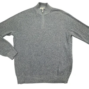 Peter Millar Sweater Mens Large Blue Merino Wool Blend Ribbed Cuff Hem 1/4 Zip - Picture 1 of 7