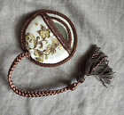 Vintage Hand Mirror In Case Embroidered Antique Accessory Handmade 50's