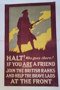 RARE antique 38" British WWI army war propaganda 'Halt! Who Goes There?' poster - Picture 1 of 14