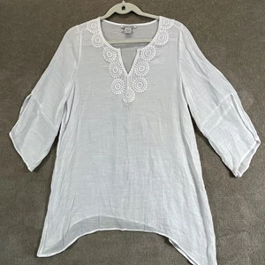 Sabrina Lauren Bluse Damen Medium weiß 3/4 Arm Tunika bestickt Boho Oberteil - Bild 1 von 14