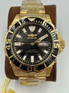 NOS Invicta 2689 Automatic Watch Gold Tone Black 21 Jewels 200m with tags New M - Picture 1 of 13