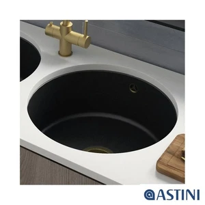 Astini Round Inset/Undermount 460 1.0 Bowl Matt Black Ceramic Kitchen Sink with - Picture 1 of 11