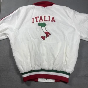 Chaqueta Italia De Colección Para Hombre Grande Blanca Satinada Bombardero Frontal A Presión Hecha en EE. UU. Años 90 - Imagen 1 de 13