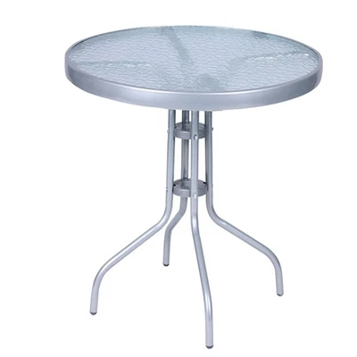 Bistrotisch Rund Ø 60 H70cm Glas/Metall Silber Balkontisch Glastisch Gartentisch - Bild 1 von 3