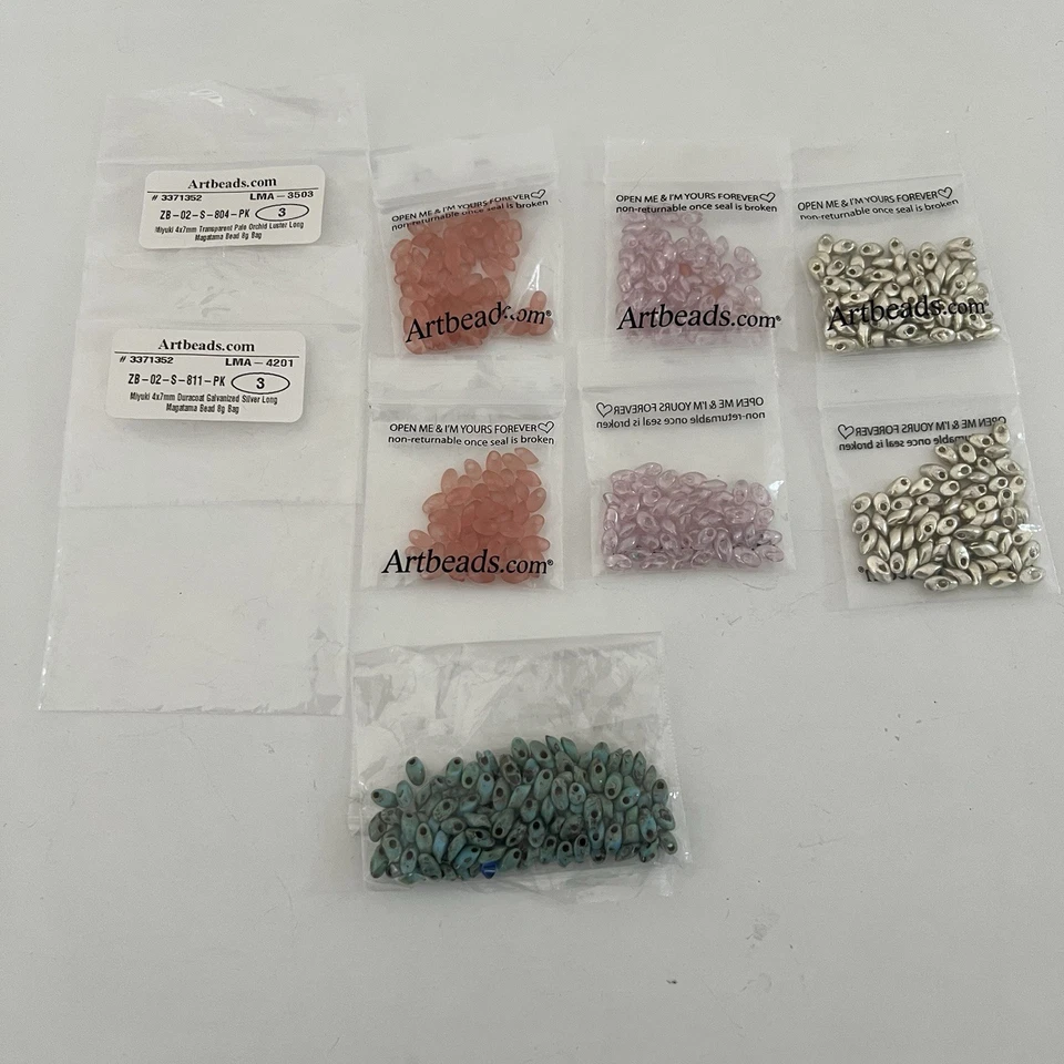 Lote de cuentas Miyuki Magatama surtidas 4 x 7 mm plata, turquesa, transparente 7 paquetes Foto 1 de 4