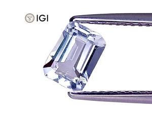 0.87cts igi certified light blue natural aquamarine emerald cut loose gemstones - Picture 1 of 5