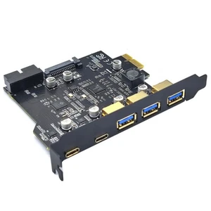 USB3.2 GEN1 PCIE Expansion Card 5 Ports 2*Type-C 3*USB-A 19-Pin Adapter 5Gbps - Photo 1/6
