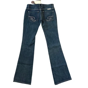 Pantalones de mezclilla Frankie B. Y2K oscuros tiro bajo Downtown ajustados corte bota cristal talla 2 nuevos con etiquetas $309 - Imagen 1 de 7