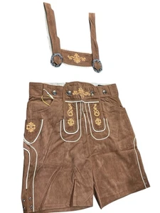 Adisno Oktoberfest Brown costume Herren Lederhosen Braun German Suit Pants 48 - Picture 1 of 6