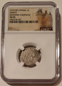 Livonia (Estonia) Giovanni II Bertkow 1473-85 Argento Scellino Dorpat AU50 NGC - Foto 1 di 4