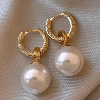 S925 Sterling Silver Needle Pearl Earrings,Women Fashion Luxury Dangle Earrings - Image 1 of 4
