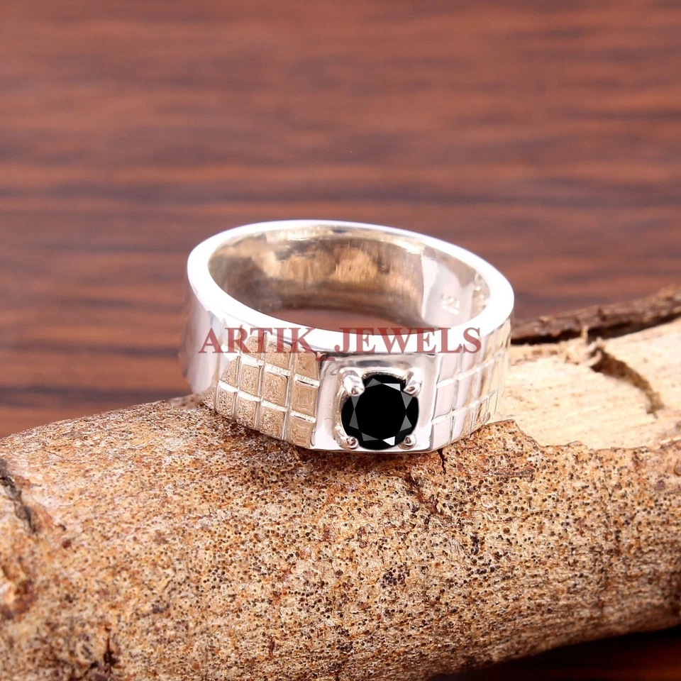 Anillo De Plata De Ley 925 Con Piedra Natural De Ónix Negro Para Hombre #5306 - Imagen 1 de 4