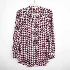 Two by Vince Camuto Blouse Pink Black Geometric Long Sleeve Button Front Large - Picture 1 of 5