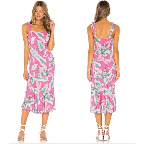 Abito midi donna Privacy Please Celine grande rosa tropicale floreale hawaiano nuovo con etichette