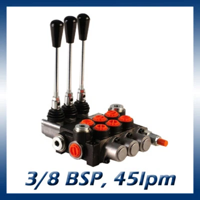 3 Bank Hydraulic Monoblock Lever Spool Valve, D/Act, 1/2 / 3/8 BSP Ported, 45lpm - Image 1 of 4