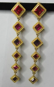 Boucles d'oreilles pendantes à clipser Ben-Amun ton or et pierre à facettes rouge 6 niveaux 5" - Photo 1/4