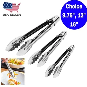 Stainless Steel Kitchen Tongs Food Serving Grill Multi Purpose Cooking Tongs - Picture 1 of 11