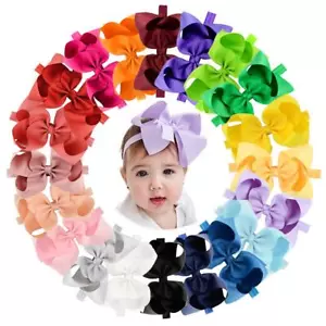 jollybows 20pcs Baby Girls Grosgrain Ribbon Hair Bows Headbands 6" Elastic Ha... - Picture 1 of 9