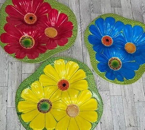 Vintage Mcm große Blume Gänseblümchen Schalen Servierschale Tablett Party Dekor 14" - Bild 1 von 14