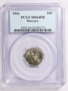 Moneda de diez centavos Mercury de plata 1916 PCGS-MS64FB - Imagen 1 de 3