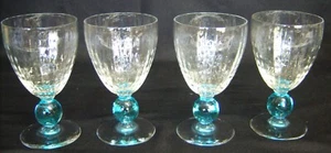 Vtg Bryce Contour Cerulean Blue Ball Stem 6" Water Goblets Set of 4 - Picture 1 of 3