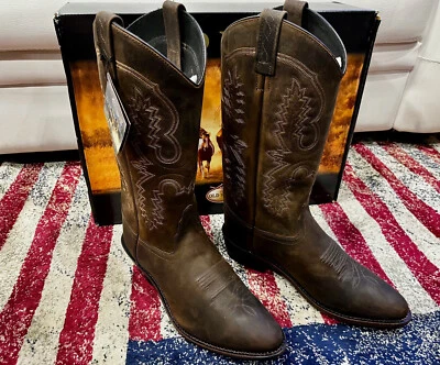 Botas de Piel Hombre Western Boots Old West Marrón Punta Forma Redondeada OW2023 - Imagen 1 de 3