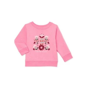 Garanimals Baby Girl Long Sleeve Graphic Fleece Sweatshirt, Size 12M Pink - Picture 1 of 3
