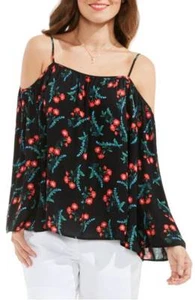 Vince Camuto Tropic Spritz Off The Shoulder Blouse Black Red Floral Sz L - Picture 1 of 8