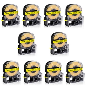10X Black on Yellow Tape Compatible with Epson LW-700 LK-3YBW KingJim SC9YW 3/8" - Picture 1 of 10