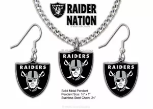 RAIDERS NECKLACE & EARRINGS SET - NFL Football RAIDER NATION Oakland JEWELRY #C - Picture 1 of 14