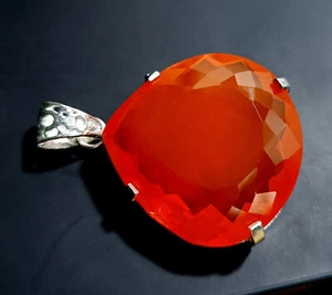 50 CT ORANGE OPAL GERMAN SILVER SOLITAIRE HEART SHAPE LOOSE GEMSTONE - Picture 1 of 8