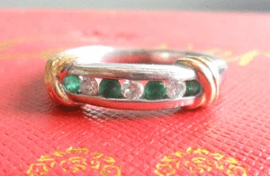 14ct (not 18ct) Bi-Gold 0.48ct Colombian Emerald & Diamond Half-ET Ring ~ UK O - Picture 1 of 9